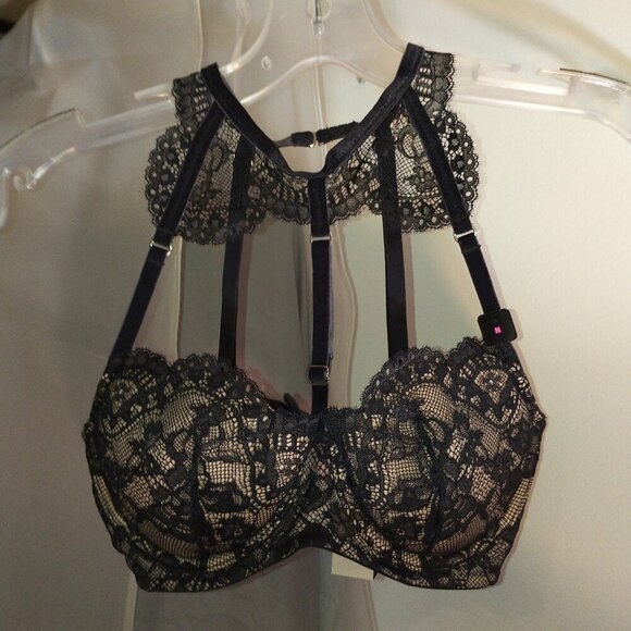 🔔2/$90🔔NWT RARE Sexy La SENZA Lace Padded Halter Bra Push-up in Black size M - Picture 2 of 15